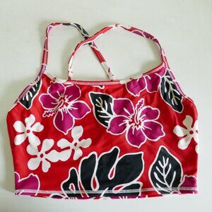 Coral Key cropped tankini swim top red with tropical hibiscus size 12